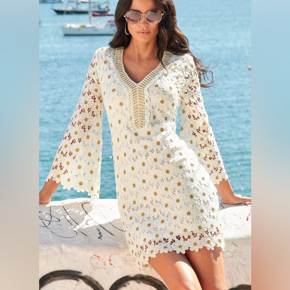 Beautiful Boston Proper Beaded Floral Lace Shift Dress